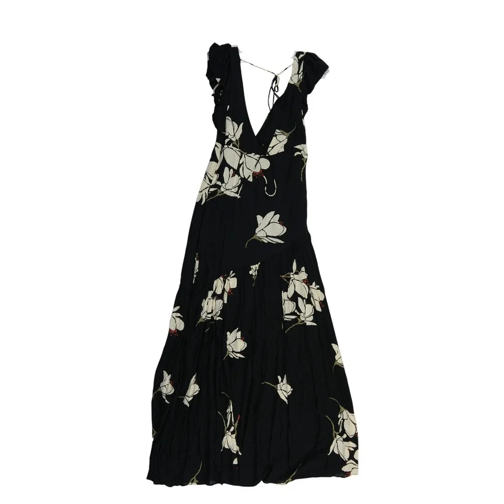Free People Maxi Dress Women's Size 0 Black Floral Magnolia Boho‎